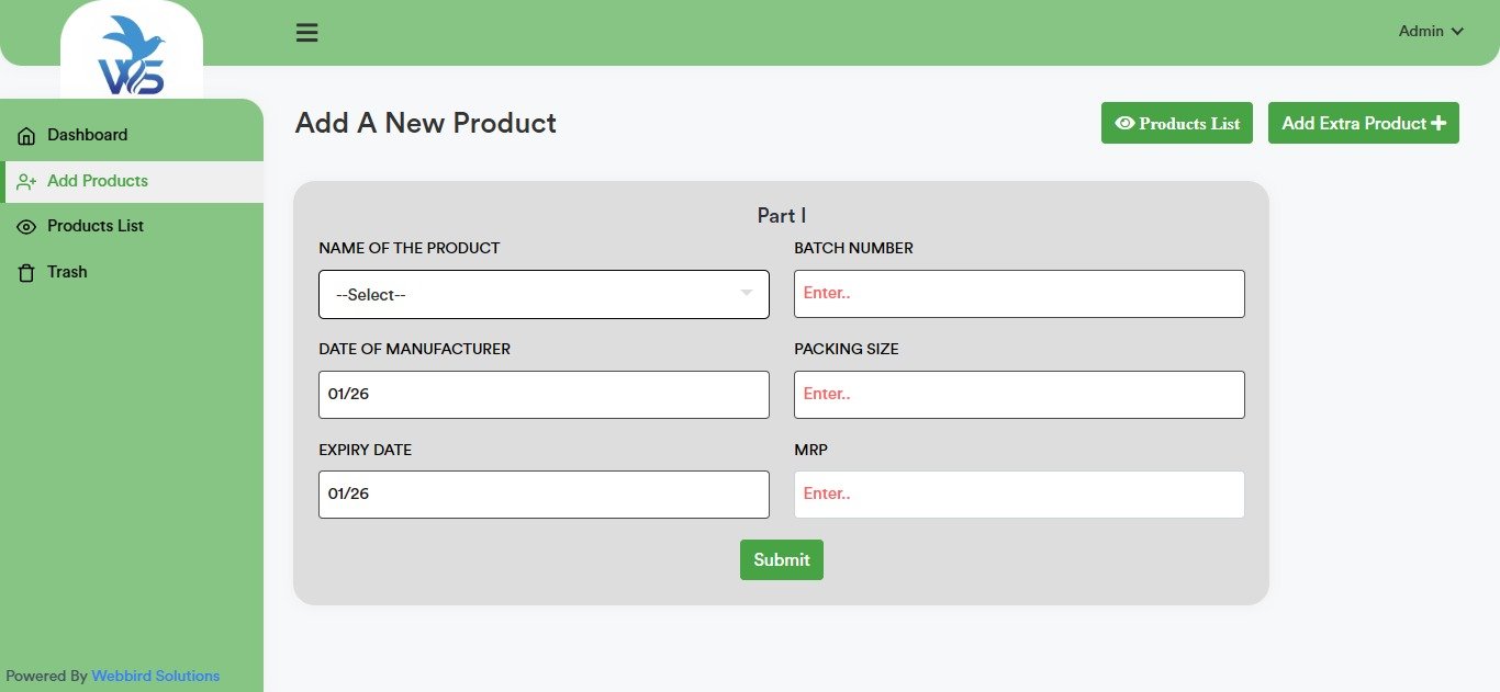 Product Management Screen